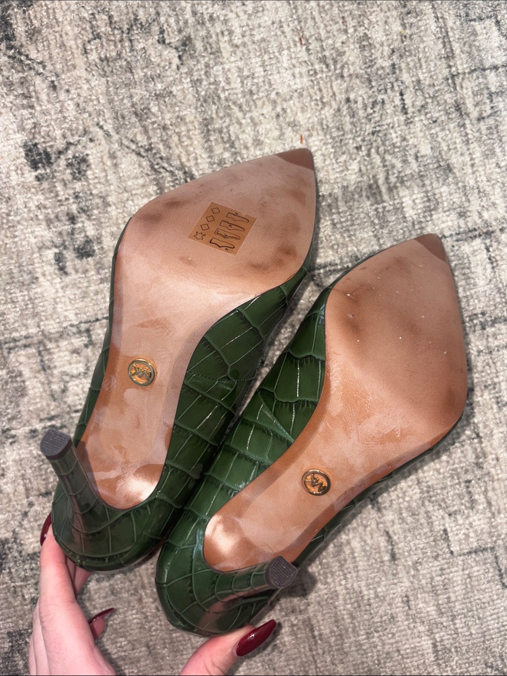 Michael Kors Dark Green Croc-Embossed Pointed Toe Pumps - Picture 6 of 7